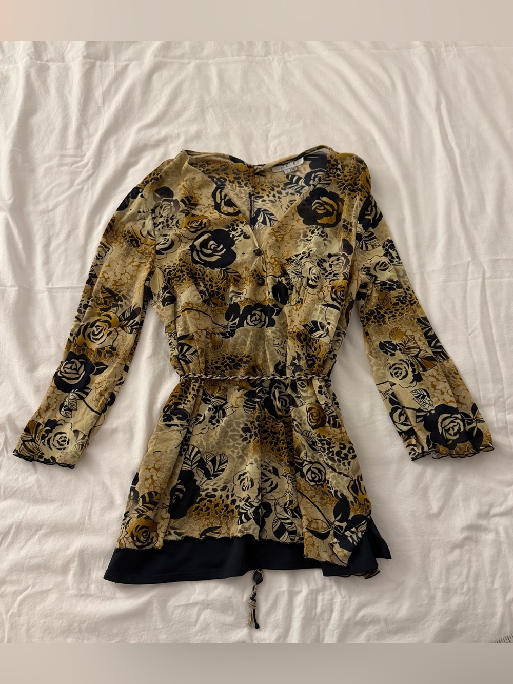 I.C.E Vintage Y2K mesh floral long sleeve v-neck blouse size L